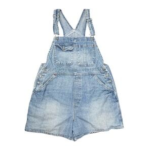 Vintage 90s NY Jeans Denim Short Overalls Size Large Light Wash Utility